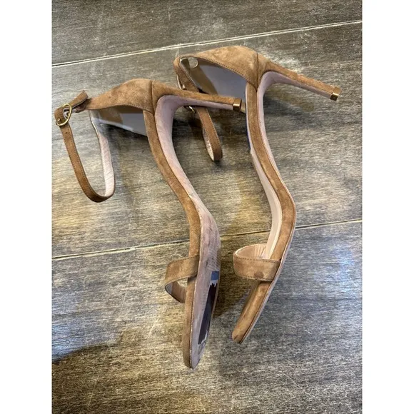 New STUART WEITZMANTaupe Nudistsong Suede 105 Strappy Sandals 9.5 heels brown
