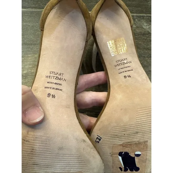 New STUART WEITZMANTaupe Nudistsong Suede 105 Strappy Sandals 9.5 heels brown