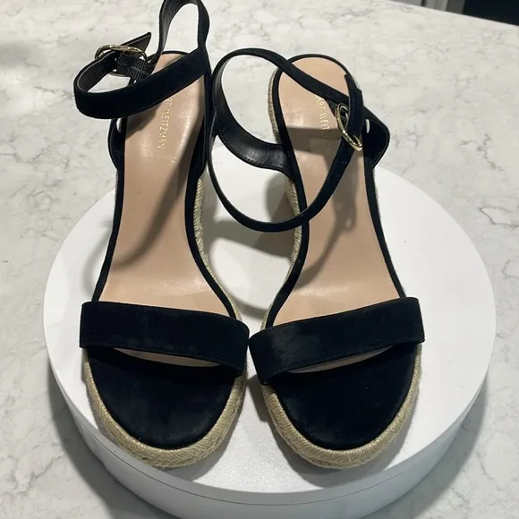 New! Stuart WeitzmanWomen's Teddi Wedge Heel LeatherEspadrille Sandals Sz 9.5