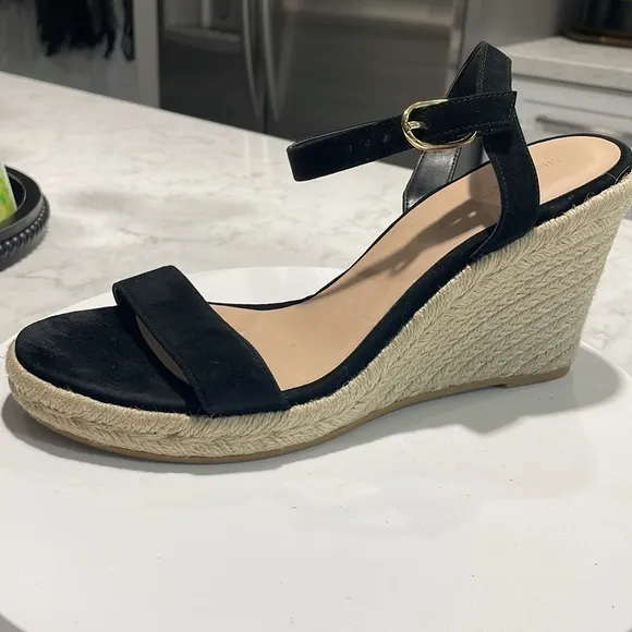 New! Stuart WeitzmanWomen's Teddi Wedge Heel LeatherEspadrille Sandals Sz 9.5