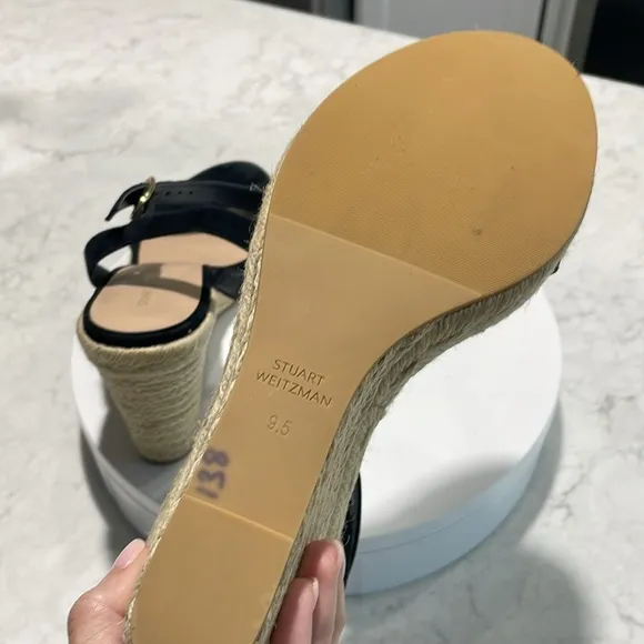 New! Stuart WeitzmanWomen's Teddi Wedge Heel LeatherEspadrille Sandals Sz 9.5