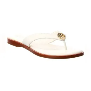 NEW Tory Burch Benton Calf Leather Thong Sandals in Ivory/Gold size 6