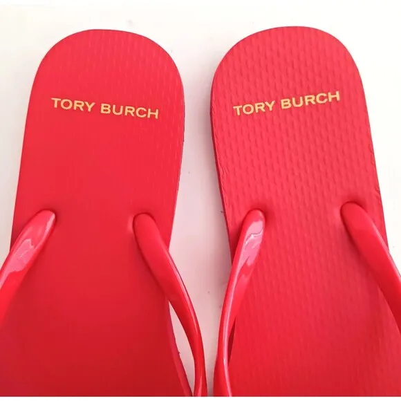 NEW Tory Burch Bright Samba Thin Strap Thong Logo Flip Flops Sz 7.5