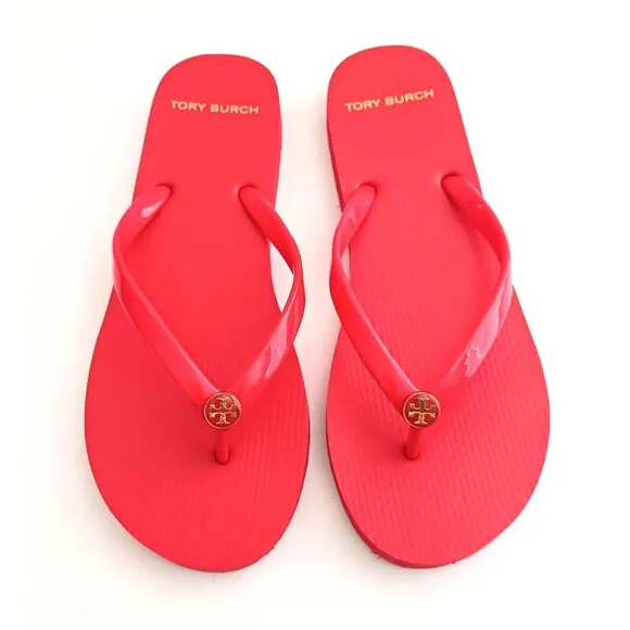 NEW Tory Burch Bright Samba Thin Strap Thong Logo Flip Flops Sz 7.5