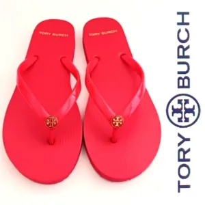 NEW Tory Burch Bright Samba Thin Strap Thong Logo Flip Flops Sz 7.5