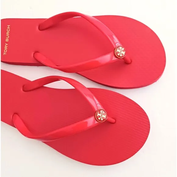 NEW Tory Burch Bright Samba Thin Strap Thong Logo Flip Flops Sz 7.5