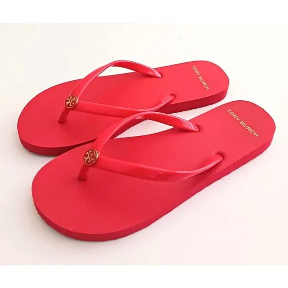 NEW Tory Burch Bright Samba Thin Strap Thong Logo Flip Flops Sz 7.5