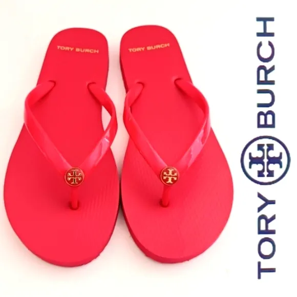 NEW Tory Burch Bright Samba Thin Strap Thong Logo Flip Flops Sz 7.5
