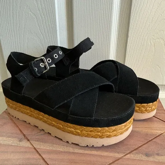 NEW UGG Women's Aubrey Ankle Black Platform Sandal