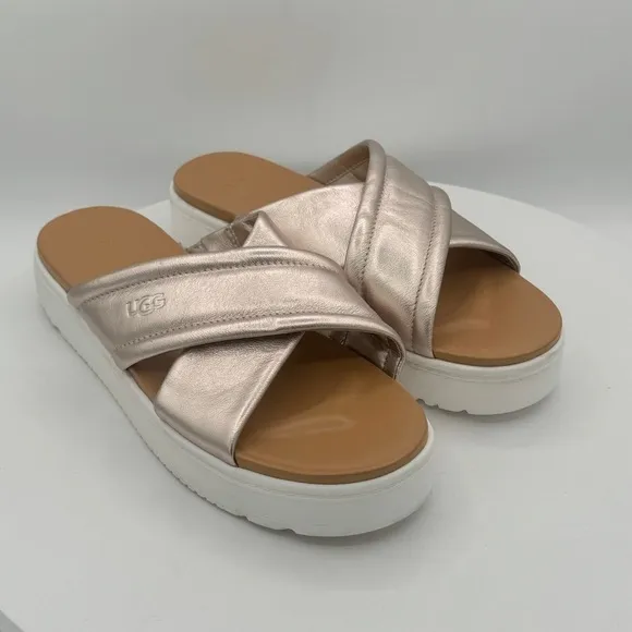 NEW UGG ZAYNE Crossband Women Sandals  SZ US 9.5/EU 40.5 CLR Gold MSRP $110