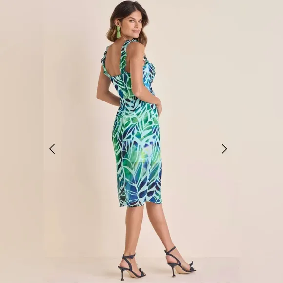 New Venus Side Slit Ombré Leaves Midi Dress Size Small