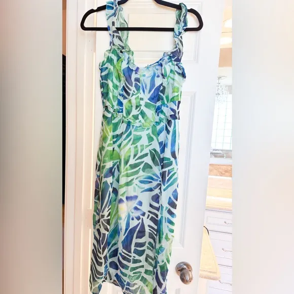 New Venus Side Slit Ombré Leaves Midi Dress Size Small