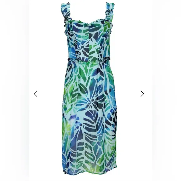 New Venus Side Slit Ombré Leaves Midi Dress Size Small