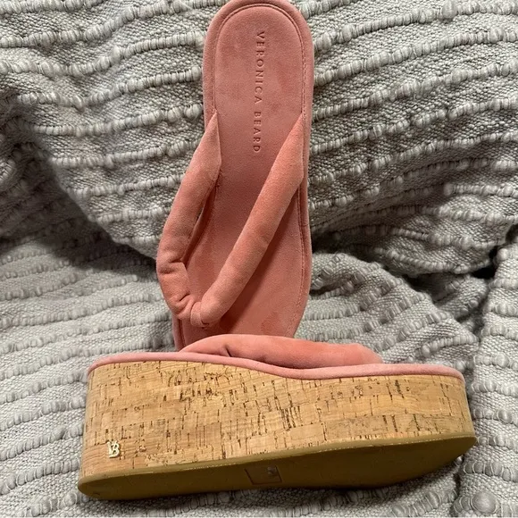NEW VERONICA BEARD GENO CORK LEATHER SANDAL DRAGONFRUIT SUEDE size 9.5 reg $300