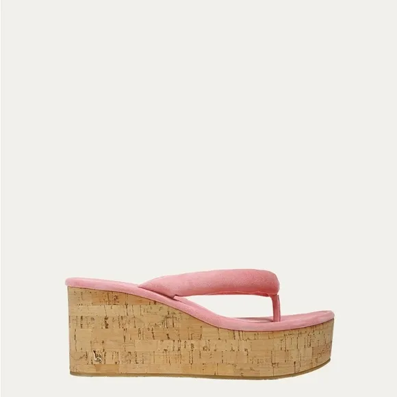 NEW VERONICA BEARD GENO CORK LEATHER SANDAL DRAGONFRUIT SUEDE size 9.5 reg $300