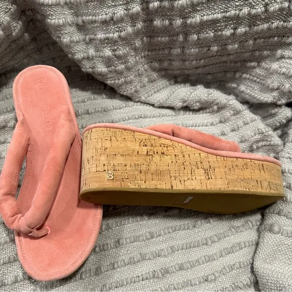 NEW VERONICA BEARD GENO CORK LEATHER SANDAL DRAGONFRUIT SUEDE size 9.5 reg $300
