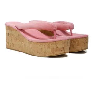 NEW VERONICA BEARD GENO CORK LEATHER SANDAL DRAGONFRUIT SUEDE size 9.5 reg $300
