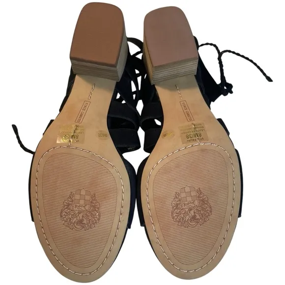 NEW Vince Camuto Fauna Black Suede Lace-Up Sandals Women 8M Block Heel Gladiator
