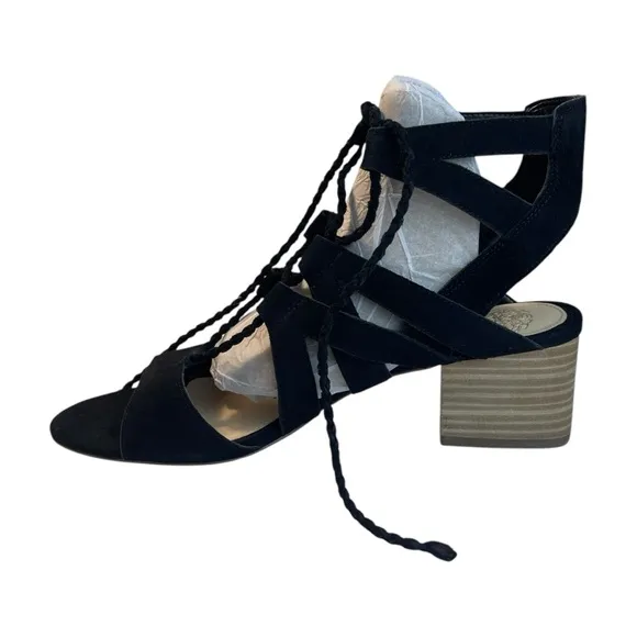 NEW Vince Camuto Fauna Black Suede Lace-Up Sandals Women 8M Block Heel Gladiator