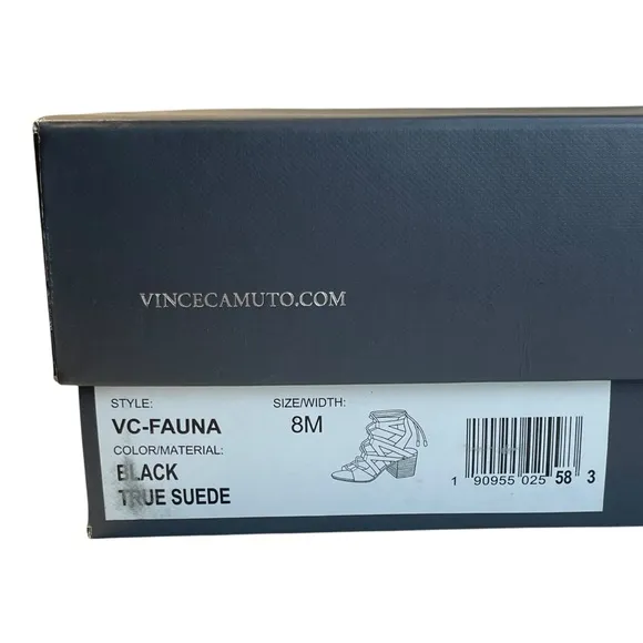 NEW Vince Camuto Fauna Black Suede Lace-Up Sandals Women 8M Block Heel Gladiator