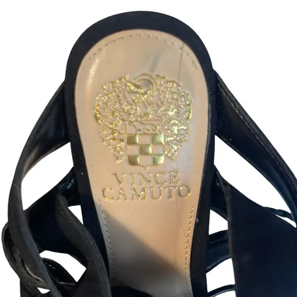 NEW Vince Camuto Fauna Black Suede Lace-Up Sandals Women 8M Block Heel Gladiator