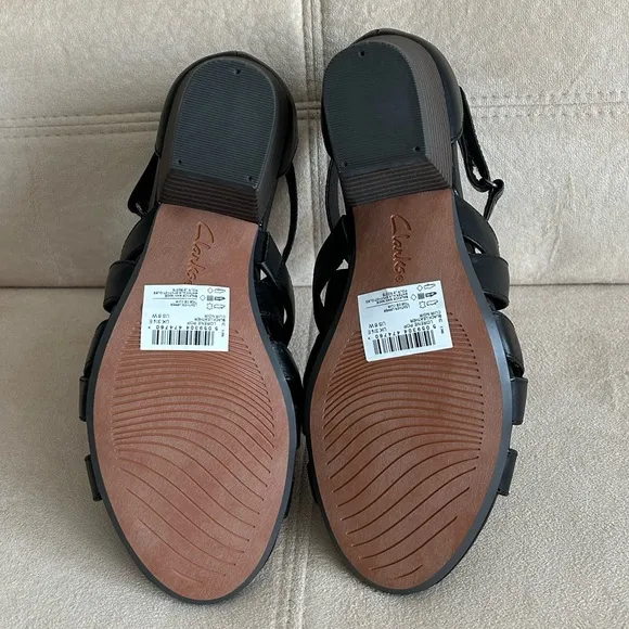 🔥NEW with Box🔥Classy Ortholite Footbed Clarks Leather Straps Heels Sandals, Wide