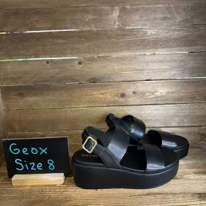 New Womens Geox Xand 2.2S Black‎ Leather Comfort Platform Wedge Sandals Size 8 M