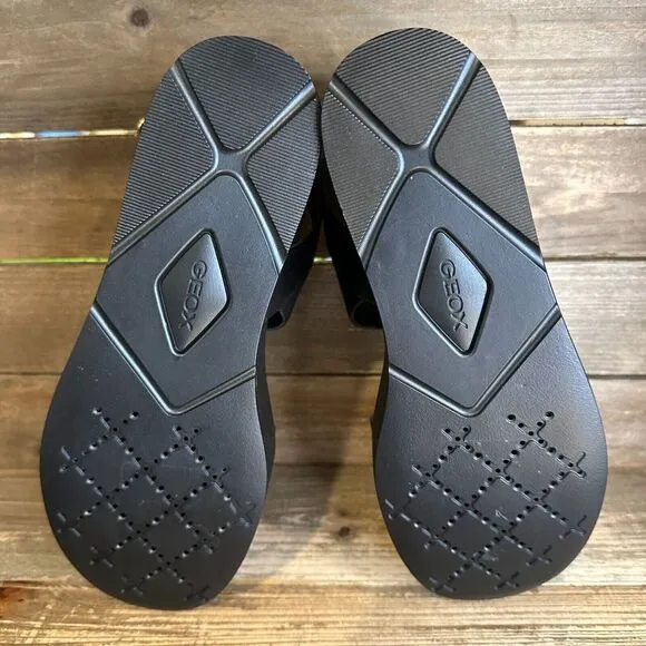 New Womens Geox Xand 2.2S Black‎ Leather Comfort Platform Wedge Sandals Size 8 M