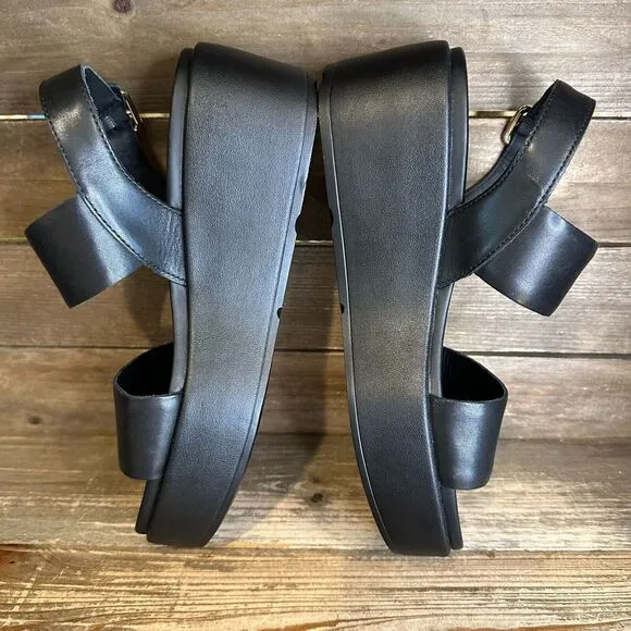 New Womens Geox Xand 2.2S Black‎ Leather Comfort Platform Wedge Sandals Size 8 M
