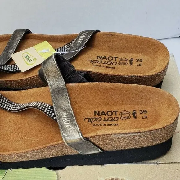 New Womens Slip On Metal Mettalic Bronze Leather HAWAII Sandals 39