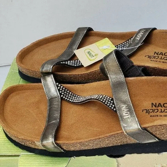 New Womens Slip On Metal Mettalic Bronze Leather HAWAII Sandals 39
