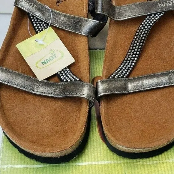 New Womens Slip On Metal Mettalic Bronze Leather HAWAII Sandals 39