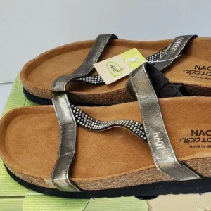 New Womens Slip On Metal Mettalic Bronze Leather HAWAII Sandals 39