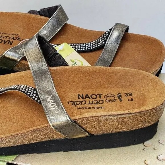 New Womens Slip On Metal Mettalic Bronze Leather HAWAII Sandals 39