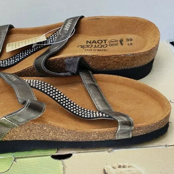 New Womens Slip On Metal Mettalic Bronze Leather HAWAII Sandals 39