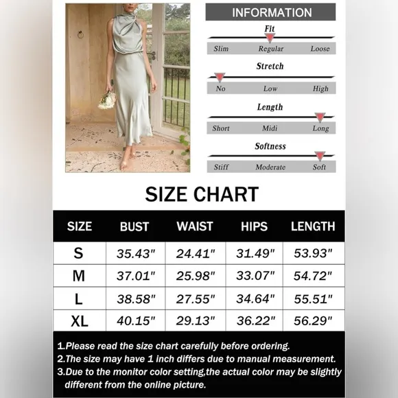 NEW Women's Summer Satin Mock Neck Maxi Dress Sleeveless Elastic Wai