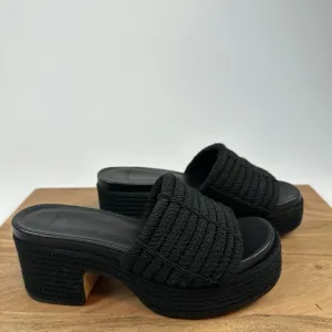 New Womens Vince Margo Cord Black Faux Leather Slip On Platform Sandals Size 6 M