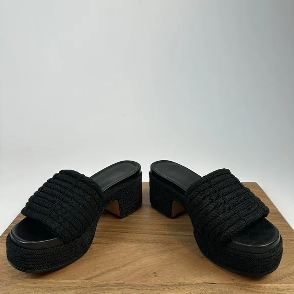 New Womens Vince Margo Cord Black Faux Leather Slip On Platform Sandals Size 6 M