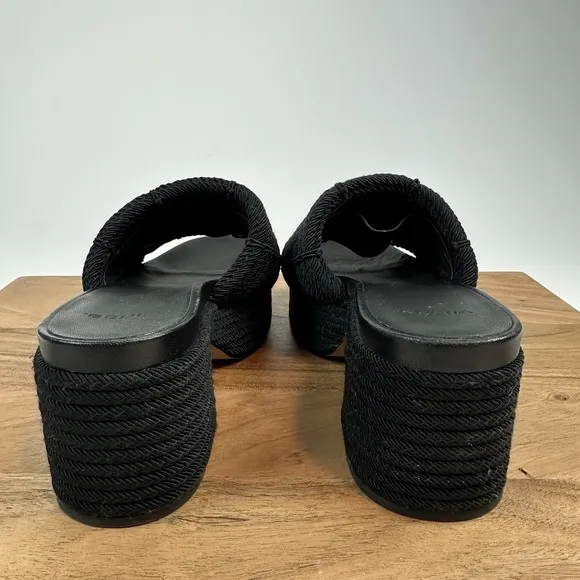 New Womens Vince Margo Cord Black Faux Leather Slip On Platform Sandals Size 6 M