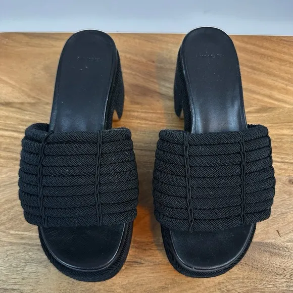 New Womens Vince Margo Cord Black Faux Leather Slip On Platform Sandals Size 6 M