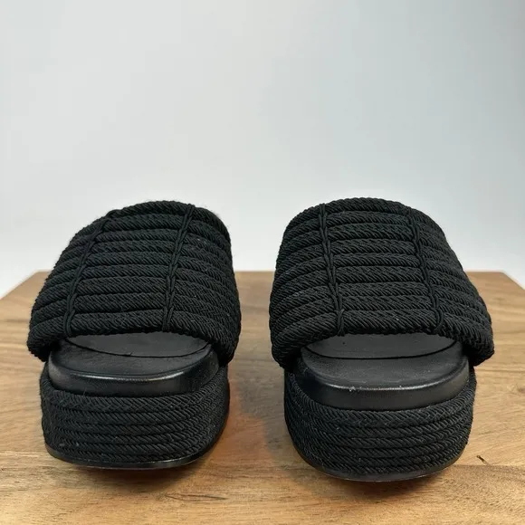 New Womens Vince Margo Cord Black Faux Leather Slip On Platform Sandals Size 6 M