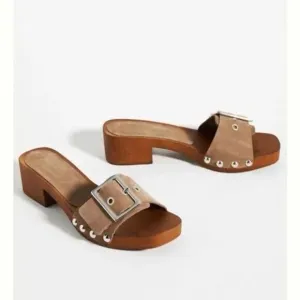New Anthropologie Open Toe Buckle Sandals Taupe EU 40 US 9.5