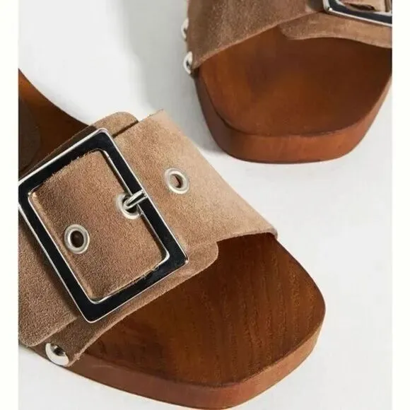 New Anthropologie Open Toe Buckle Sandals Taupe EU 40 US 9.5
