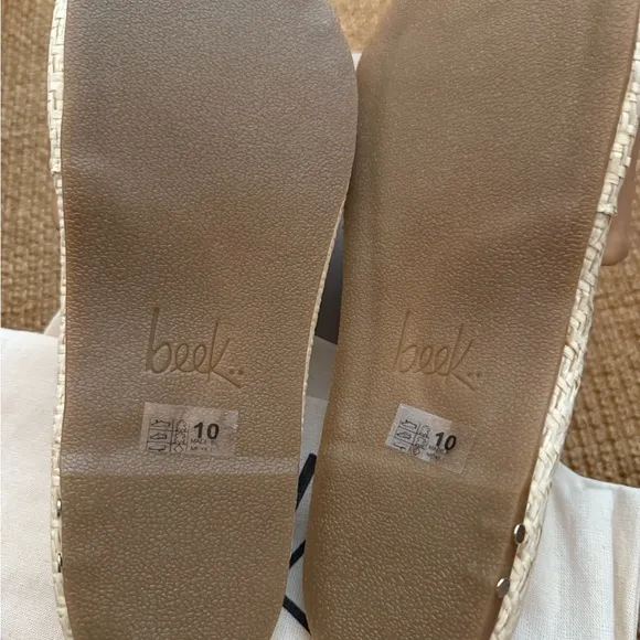 NIB Beek Beach Beige Leather Raffia Jute Puffbird Slide Sandals Anthropologie 10