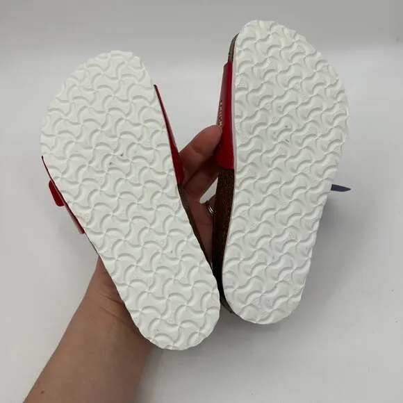 NIB BIRKENSTOCK Girl's Madrid Patent Leather Red White Slip On Sandals 30 / 12