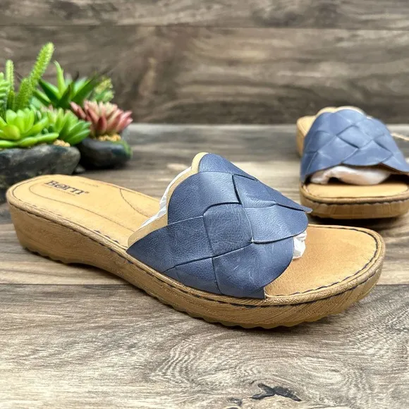 NIB Born Aleah 10M 42 Navy Blue Leather Slide Sandals