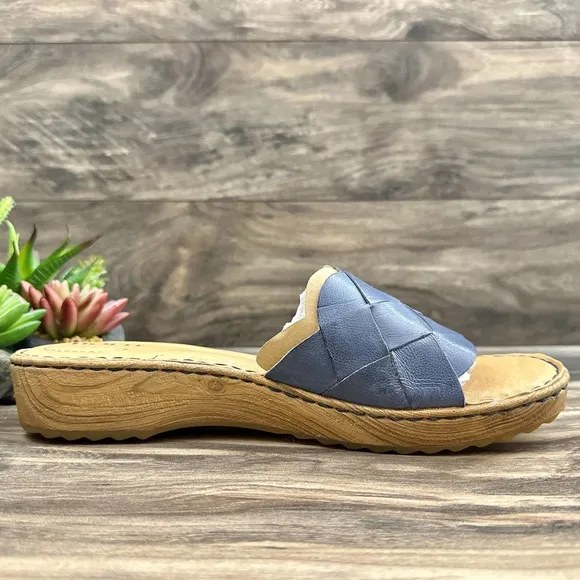 NIB Born Aleah 10M 42 Navy Blue Leather Slide Sandals