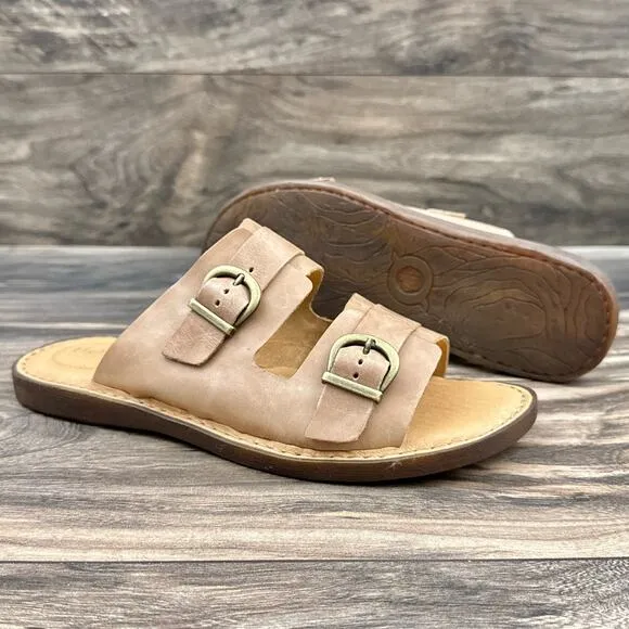 NIB Born Henna 8M Comfort Leather Slide Sandals Natural