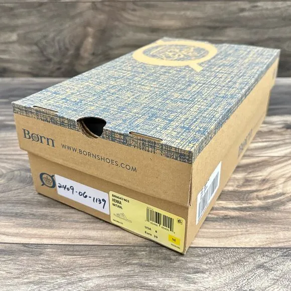 NIB Born Henna 8M Comfort Leather Slide Sandals Natural