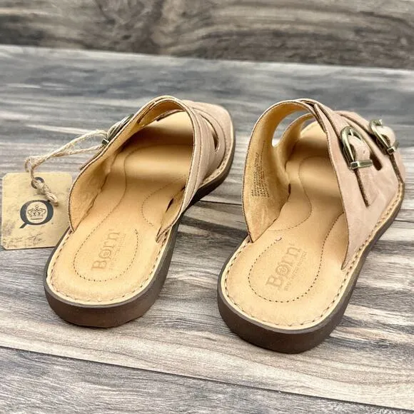 NIB Born Henna 8M Comfort Leather Slide Sandals Natural